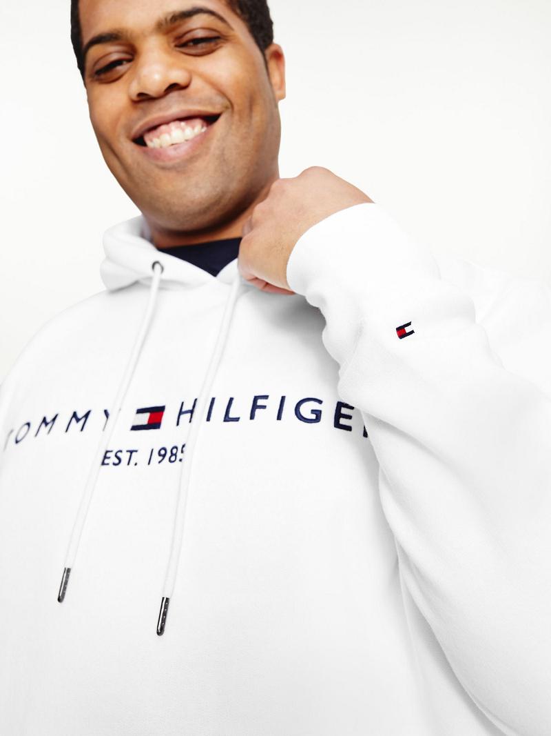 Férfi Tommy Hilfiger Big and tall organic cotton logo Hoodies Fehér | HU 1217KOR